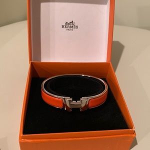 HERMES Clic Clac H Bangle Bracelet Silver/Orange. GM size. 💯 authentic